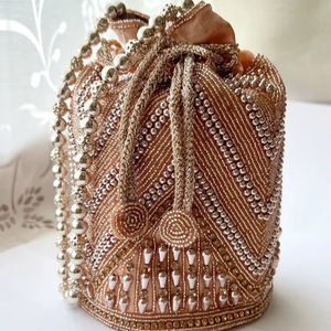 Bolso Potli con Cuentas en Oro Rosa y Lentejuelas de Cobre, para Mujer, Novia, Boda, con Cordón, para Fiesta de Noche, Colección de Lujo - Product Image 1