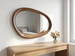 Natural Wood Handmade Eco-Friendly Modern Round Wall Mirror Home Accent - Product Image 2