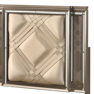 Cama Matrimonial Skylar con LED y Almacenamiento, Tapizada en Cuero Sintético y Acabado en Champán Oscuro - Product Image 6