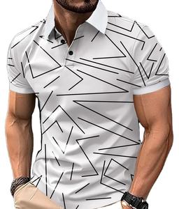 Camiseta de Hombre con Estampado 3D de Rayas, 100% Algodón, Secado Rápido, Estilo Casual, Moda Urbana, Manga Corta, Cierre de Botones - Product Image 1