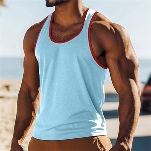 Débardeur en tricot rouge uni pour homme, col rond, respirant, vêtement décontracté - Product Image 4