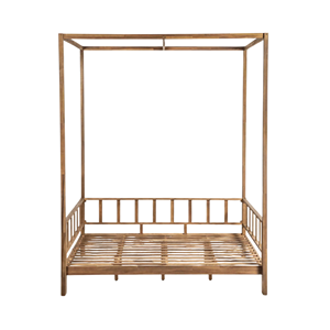 Sofá Cama con Toldo de Madera de Teca para Exteriores con Cortina y Cojines, Cama de Jardín de Lujo, Muebles de Patio - Product Image 4