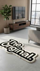 Alfombra de Lana Hecha a Mano con Tipografía Original Única, Antideslizante, Diseño en Blanco y Negro, Alfombra Decorativa para Sala de Estar - Product Image 5