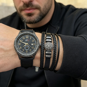 Ensemble de 2 montres à quartz imperméables pour hommes en marron avec bracelet en cuir magnétique, ensemble de montres tendance pour hommes - Product Image 4