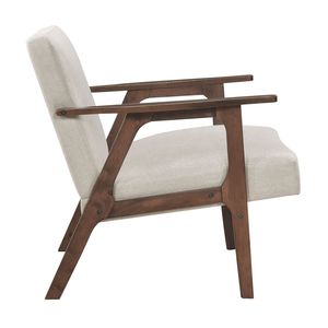 Poltrona Moderna Contemporanea in Tessuto Beige con Finitura Marrone in Legno di Gomma Massiccio, Arredamento Moderno per Soggiorno - Product Image 3