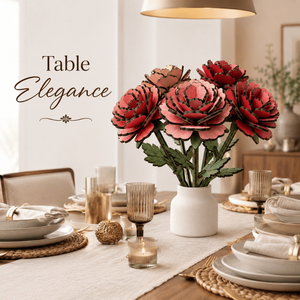 Centro de Mesa de Madera Ecológico con Flores |   Ramo Floral Pintado a Mano con Corte Láser en Jarrón para Decoración del Hogar, Sala de Estar, Dormitorio u Oficina - Product Image 4