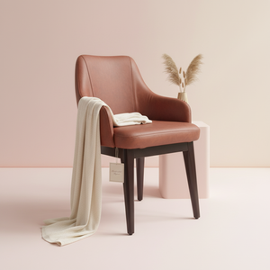 Silla de Comedor de Cuero de Lujo Moderna, Cómoda Silla con Brazos y Patas de Madera para Hogar, Hotel, Restaurante, Cafetería, Muebles de Sala de Estar - Product Image 2