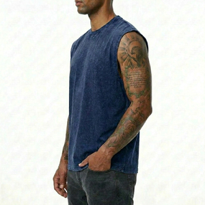 Premium Garment Dyed Charcoal <b>Navy</b> Tank Top with Acid Wash Texture and Custom Hangtags - Product Image 1