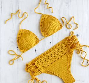 Maillot de bain au crochet jaune, maillot de bain au crochet pour femme, ensemble bikini au crochet coquin - Product Image 3