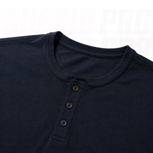 เสื้อยืดเฮนลีย์แขนสั้นสีน้ำเงินกรมท่าสำหรับผู้ชาย ผ้าฝ้าย 100% ทรงปกติ สีพื้น ผ้าเจอร์ซีย์ถัก คอโอ แบบเรียบ - Product Image 5