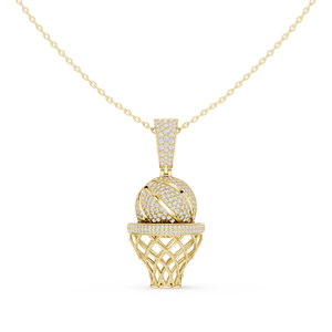 10K Yellow Gold Lab Grown Diamond Luxury Iced Out <b>Basketball</b> Hoop Diamond Pendant Necklace in Yellow Gold - Product Image 1