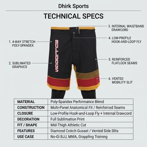 Custom Black Red Gold Men's <b>MMA</b> Fight <b>Shorts</b>-Lightweight Athletic Fit Sublimation Printed Polyester/Spandex Blend Grappling - Product Image 5