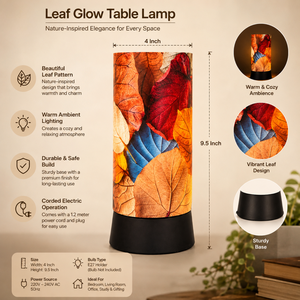 Autumn Leaves Pattern Table Lamp Decorative Bedside <b>Night</b> Lamp Warm <b>Light</b> Fabric Shade E27 Compatible Modern Home Decor Gift - Product Image 5