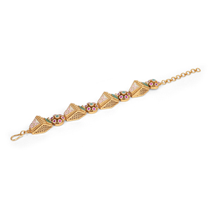 Premium Quality Metal <b>Bracelet</b> with Eight Links Six <b>Ruby</b> Stones Green Centre Large Green Stone Hexagonal Links and Meena Work - Product Image 2