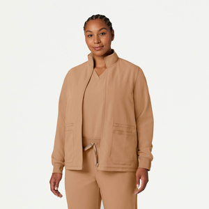 Chaqueta de forro polar para mujer con opciones de bordado, cremallera completa y cuello simulado, uniforme médico para enfermeras - Product Image 1