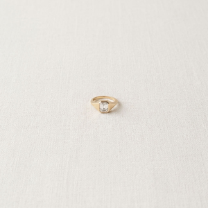 18k Gold Tone Emerald Cut Diamond Prong Setting Geometric Solitaire <b>Signet</b> <b>Ring</b> for <b>Women</b> Engagement - Product Image 3