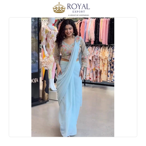 Sari de Boda de Diseño Indio de la Mejor Calidad, en Faux Georgette con Bordado Butta, para Venta Global - Product Image 4