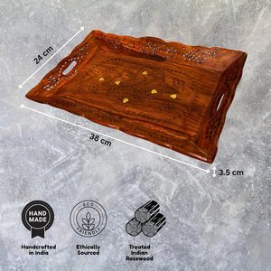 <b>Wood</b> Serving Tray for Home, Kitchen, Breakfast, Restaurant, Office Organizer, Dining Table | Premium Wooden Tray | 14.9" x 9.4" - Product Image 6