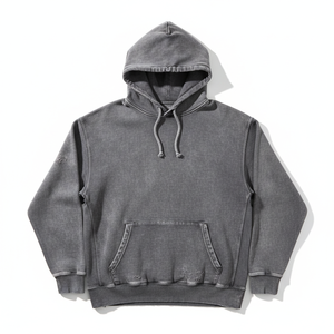 Sudadera de algodón con capucha gris para hombre, de manga corta, corte holgado, estilo casual, con logo frontal, anti-pilling - Product Image 1