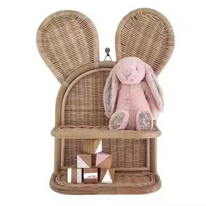 Étagère murale en rotin avec oreilles de souris mignonnes pour chambre d'enfant, étagère flottante en osier tressé à la main en forme d'animal, organisateur de rangement pour jouets - Product Image 1