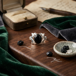 Handmade Black Onyx Statement <b>Ring</b> – Natural Black Onyx Oval Gemstone <b>Ring</b>, Silver Plated Matte Finish, Boho Minimalist <b>Rings</b> - Product Image 1