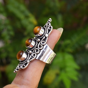 Bague en pierre œil de tigre naturelle, faite à la main, en argent 925, bijou en pierre précieuse pour elle - Product Image 3