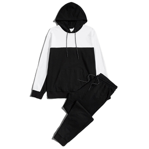 Unisex Color Blocking Hooded Tracksuit Full Sleeve Casual Cotton <b>Sweatshirt</b> With Side Pockets Elastic Waist Autumn Wear - Product Image 2