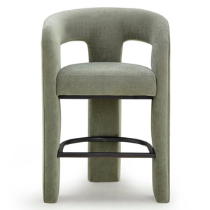 Tabouret de bar moderne rembourré en velours, chaise baril avec base en bois de teck, siège de comptoir pour la maison, l'hôtel, la cuisine - Product Image 5