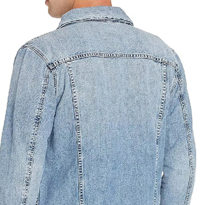 Veste en jean bleu clair pour homme, classique, boutonnée, col rabattu, décontractée, en coton, coupe régulière, pour l'automne, personnalisable OEM - Product Image 6