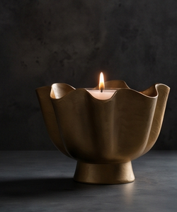 Modern Gold Finish <b>Metal</b> Candle Holder Fluted <b>Bowl</b> Pedestal Design Pillar Stand Table Centerpiece Home Decor Accent - Product Image 4
