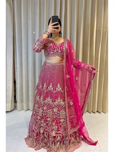 Women's <b>Pink</b> Embossed Quick Dry Lehenga Choli Set Traditional Indian Pakistani <b>Wedding</b> Outfit Heavy Organza Floor Length <b>Dress</b> - Product Image 3