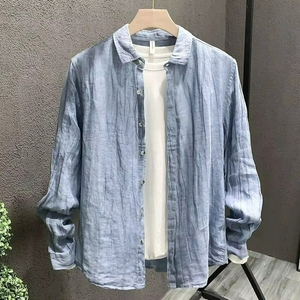 Camisas de Lino de Color Sólido para Hombre, Diseño Casual Europeo, Tallas Grandes - Product Image 3