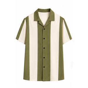 Chemise décontractée à manches courtes pour homme, rayée, à blocs de couleur, coupe classique, tissu tissé, bleu marine et blanc - Product Image 4