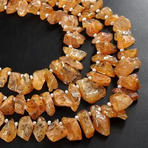 แผ่นหยาบแบบธรรมชาติของอิมพีเรียลบุษราคัมแบบหลวมสีส้มหินดิบขนาด8นิ้วยาว20-10มม. - Product Image 1