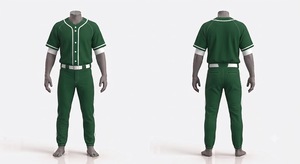 Men Green <b>Baseball</b> Uniform Set Short Sleeve Button Front Breathable Polyester Jersey Pants Elastic Waist Regular Fit All Season - Product Image 1
