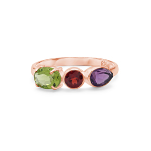 New <b>925</b> Sterling <b>Silver</b> Three Stone <b>Ring</b> With Peridot Garnet Amethyst Faceted Gemstones Prong Setting Classic Style Fine Jewelry - Product Image 5