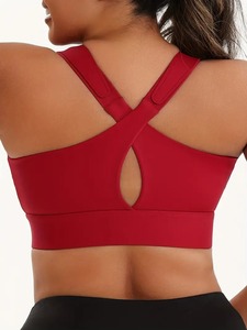 Soutien-gorge de sport pour femme, style simple, fermeture éclair avant, maintien élevé, grandes tailles, bretelles réglables, antibactérien, Spandex/Nylon, Yoga/Course à pied - Product Image 4