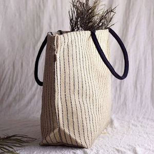 Bolso de Mano de Yute Ecológico Unisex, Bolso de Hombro Tipo Messenger a Rayas, Bolso de Compras Reutilizable para Mujer - Product Image 3