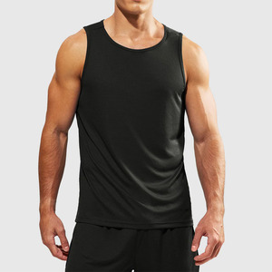Men's Black Knitted Quick Dry O-Neck Tank <b>Top</b> Solid Color Casual Fitness Wear for GYM training Wear - Product Image 4