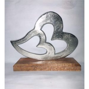 Escultura Moderna de Corazón en Metal Plateado con Base de Madera, Decoración Abstracta para Mesa, Adorno de Arte de Lujo para el Hogar, Venta al Por Mayor - Product Image 1