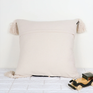 Hand Tufted Crewel Texture Boho Black and Ivory Cushion Cover Handmade Decorative <b>Pillow</b> <b>Case</b> for Sofa Bedroom Living Room Home - Product Image 2