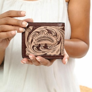 Best Seller Handmade Cowboy Genuine Leather Floral Hand Tooled Western Men's <b>Wallet</b> With Hand Carved Latest Men Luxury <b>Wallet</b> - Product Image 5