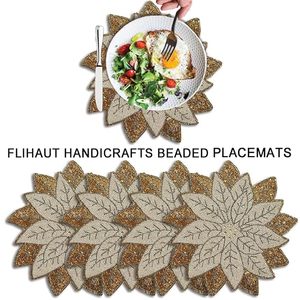 Embroidered Floral <b>Table</b> <b>Runner</b> Beaded <b>Gold</b> White Leaf Pattern Classic Home Decor Washable - Product Image 5