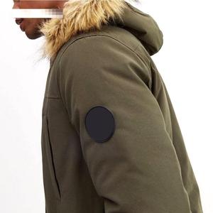 New Solid Color Men's Winter Coated Fleece Parka <b>Hooded</b> Stand Collar Front Logo Windproof Zipper Casual Outwear <b>Jacket</b> - Product Image 5