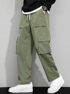 Pantalon de survêtement en coton crème pour homme, taille élastique avec cordon de serrage, tricoté, poids moyen, décontracté, pour l'automne - Product Image 4