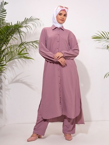 Conjunto de Dos Piezas de Ropa Modesta para Mujer Turca, Abaya, Blusa Tejida Lisa, Pantalones, Manga Larga, Estilo Maxi Dubai, Casual - Product Image 3