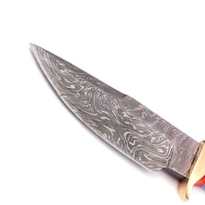 Couteau de chasse à lame fixe en acier Damas, pointe tombante, manche vert, couteau de survie pour l'extérieur avec étui en cuir - Product Image 5