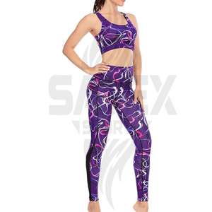 Conjunto de Yoga de 2 Piezas para Mujer, Leggings de Cintura Alta y Bra, Estampado por Transferencia de Calor, Spandex/Nylon Antibacterial, Secado Rápido, Elástico en 4 Direcciones - Product Image 3