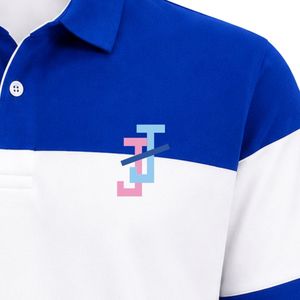 Royal Blue White Striped <b>Polo</b> <b>Shirt</b> Short Sleeve Contrast Color with JJ Logo Embroidery for Men Golf Sports Uniform Golf Wear - Product Image 3