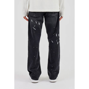 Pantalon en jean pour homme, coupe droite, logo brodé, denim délavé de haute qualité, pantalon en jean décontracté - Product Image 2